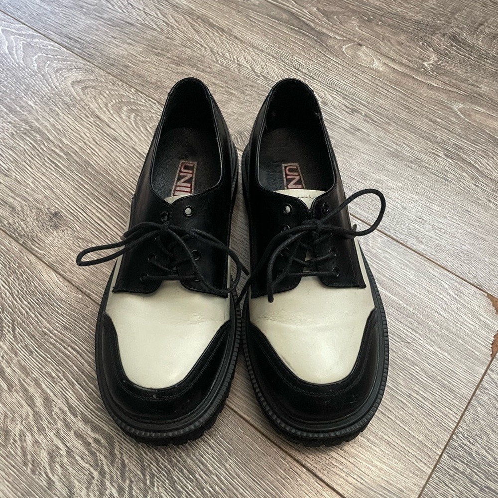 UNIF Black and Cream Women's Loafers - Picture 2 of 2